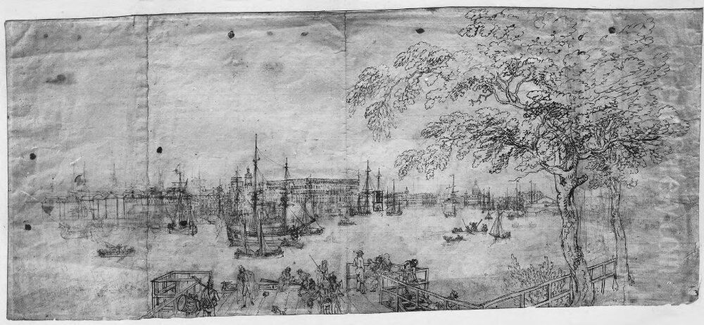 Stockholms panorama fran Skeppsholmen Oil Painting by Elias Martin