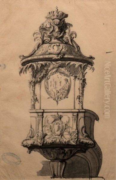 Crowned Rococo Pulpit Oil Painting by Jean Eric Rehn