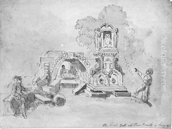 The divels Gate at Bad Bruck in long a ....(olasligt] Oil Painting by Elias Martin