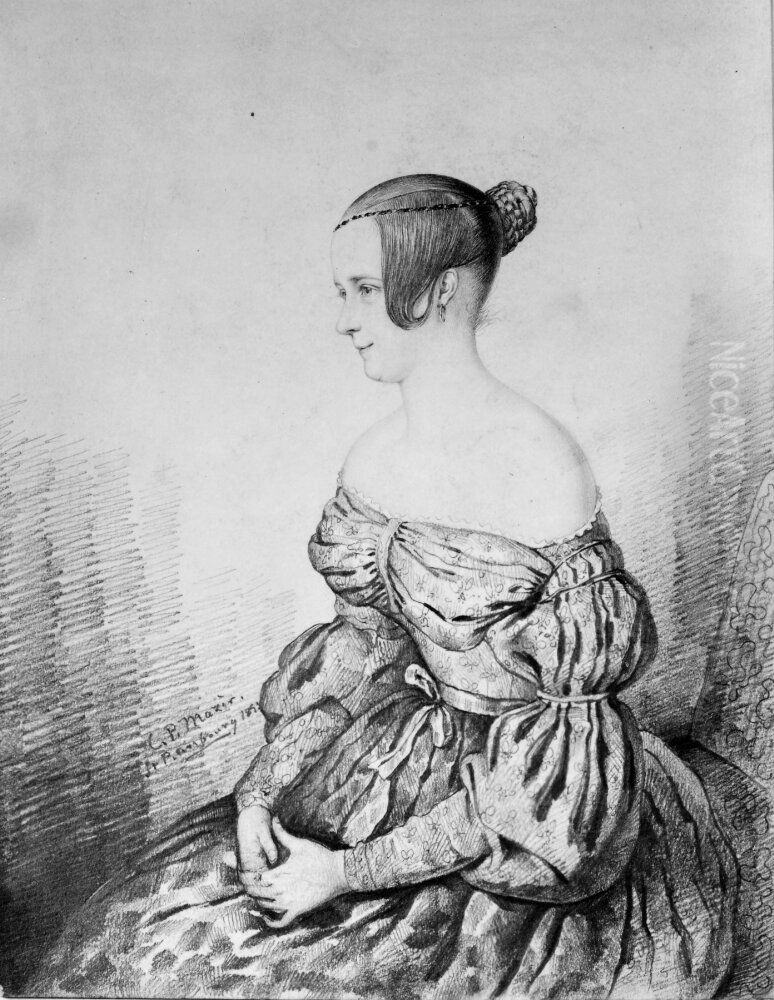Portratt av ung dam Oil Painting by Carl Peter Mazer