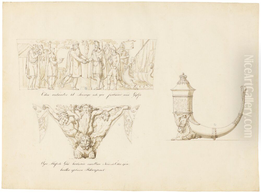 Designs for a Drinking Horn for Karl XIV Johan Oil Painting by Bengt Erland Fogelberg