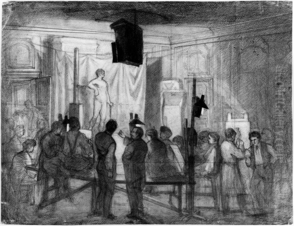 Fran Konstakademiens modellskola Oil Painting by Hugo Birger