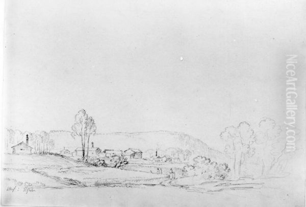Utsikt i Alvdalen. Skissbok Oil Painting by Carl Johan Fahlcrantz