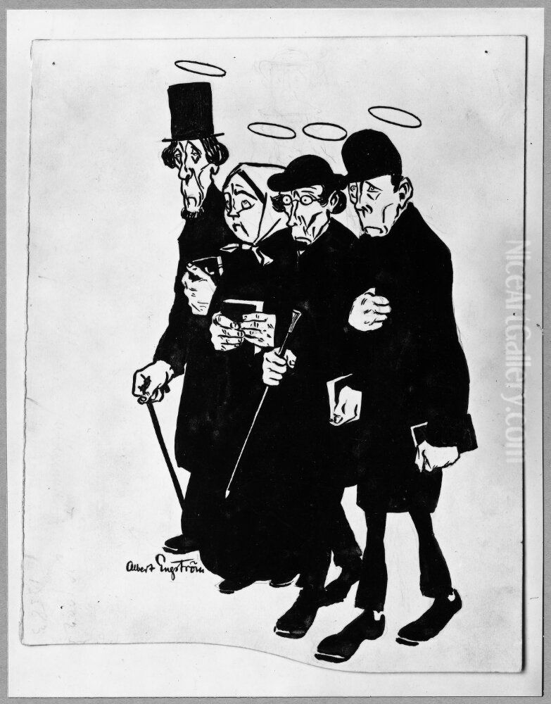 Fyra lasare Oil Painting by Albert Engstrom