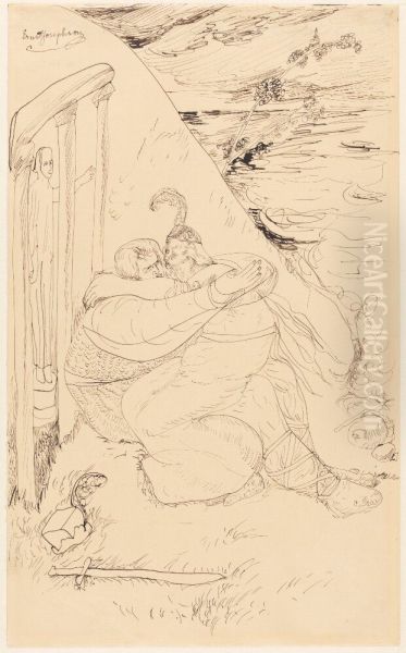 Frithiof and Ingeborg at the Temple of Balder Oil Painting by Ernst Josephson