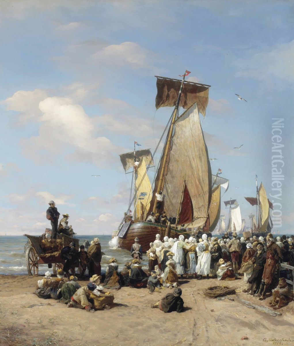 Ausfahrt der Heringsflotte Oil Painting by Andreas Achenbach