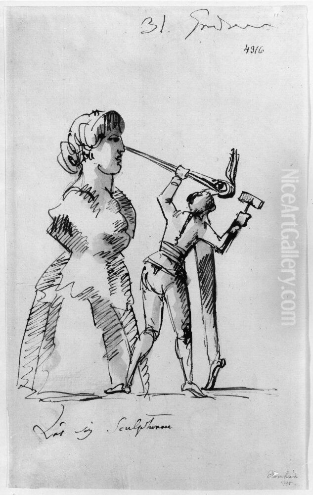 Lar sig skulpturen Oil Painting by Carl August Ehrensvard