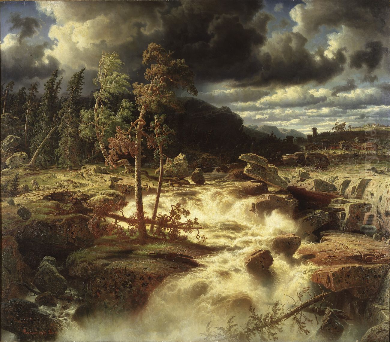 Waterfall in the Province of Smaland Oil Painting by Marcus Larson