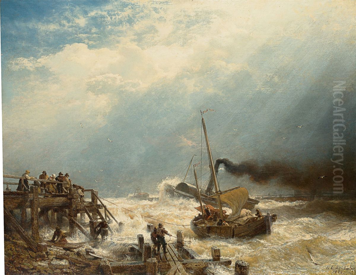 Harbour of Ostende Oil Painting by Andreas Achenbach