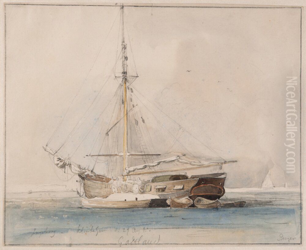 Segelskuta Oil Painting by Johan Kristian Berger