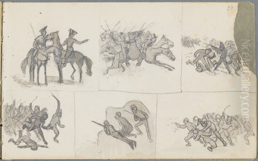 Stridsscener Oil Painting by Ivar Arosenius Stridsscener Oil Painting by Ivar Arosenius