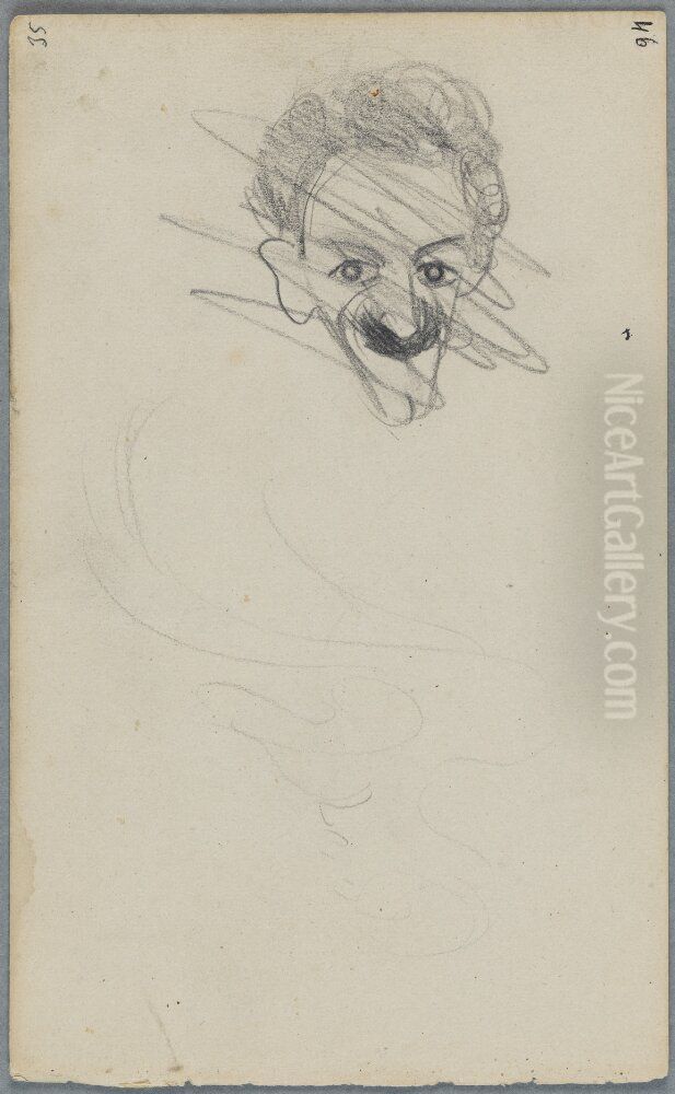 Mansportratt, karikatyr. Overkorsad Oil Painting by Ivar Arosenius