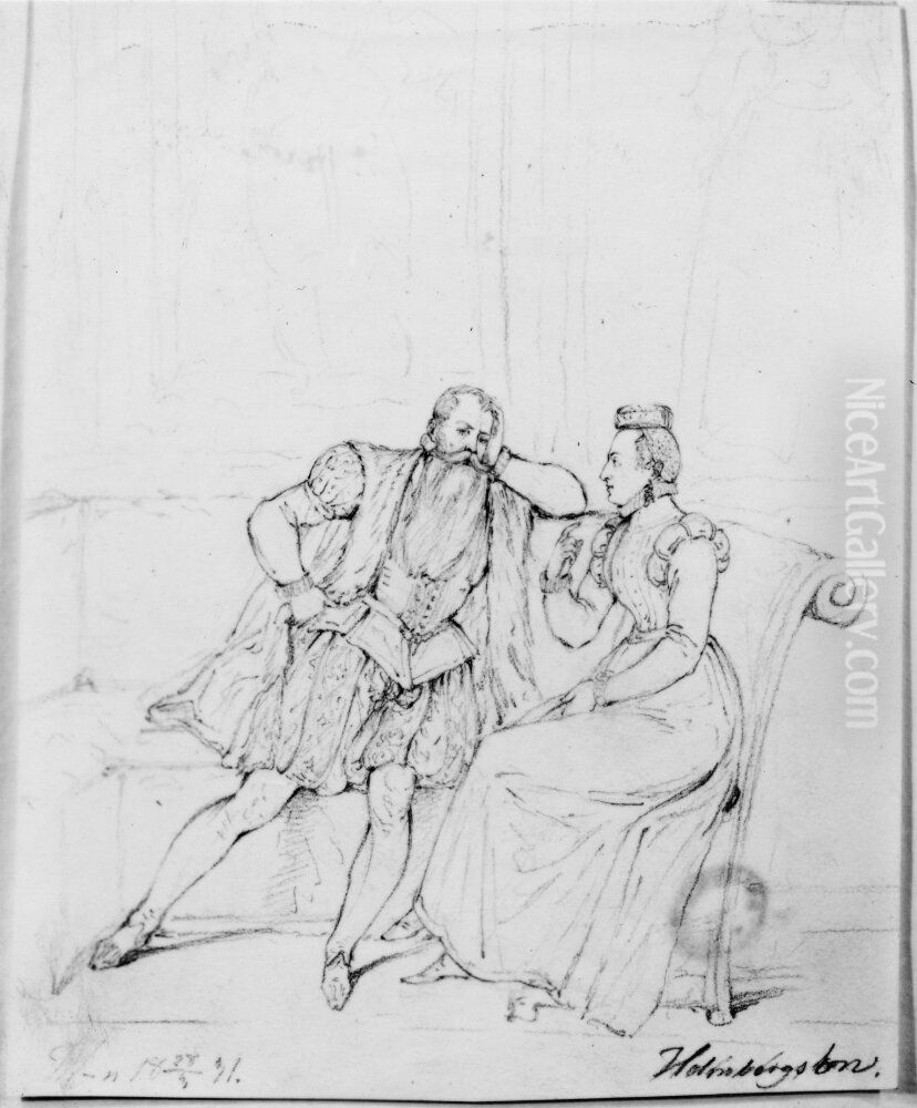 Gustav Vasa och Margareta Leijonhuvud Oil Painting by Johan Holmbergsson