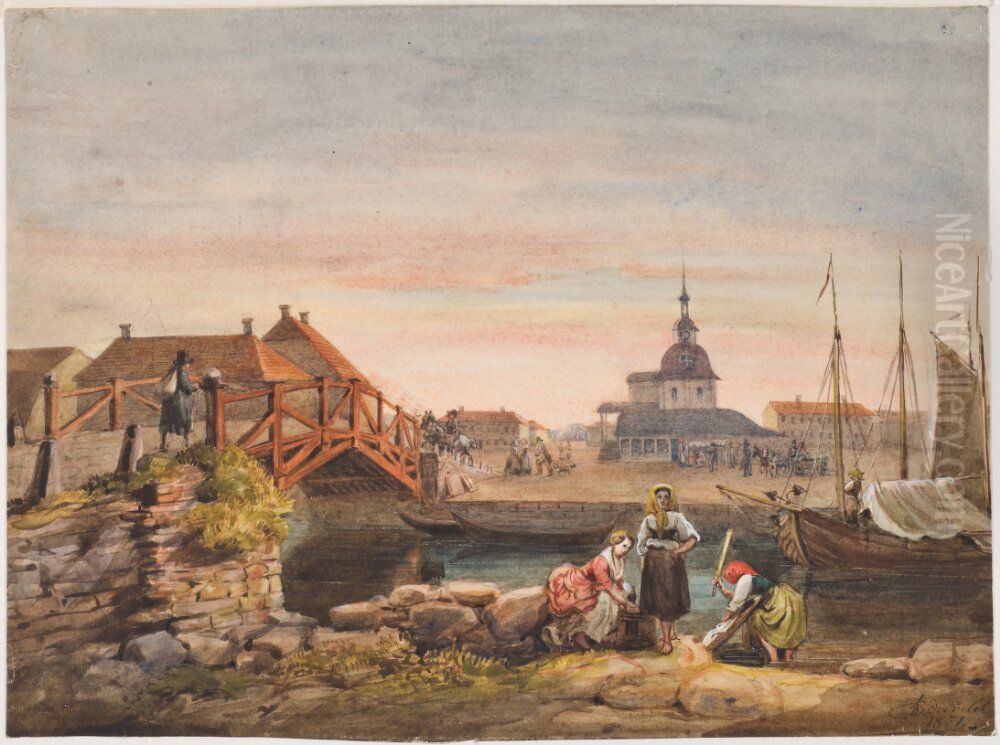 Torget i Lidkoping Oil Painting by Fritz Von Dardel