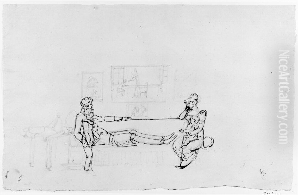 Per Otto Adelborg med sin hustru och tva soner Oil Painting by Per Otto Adelborg