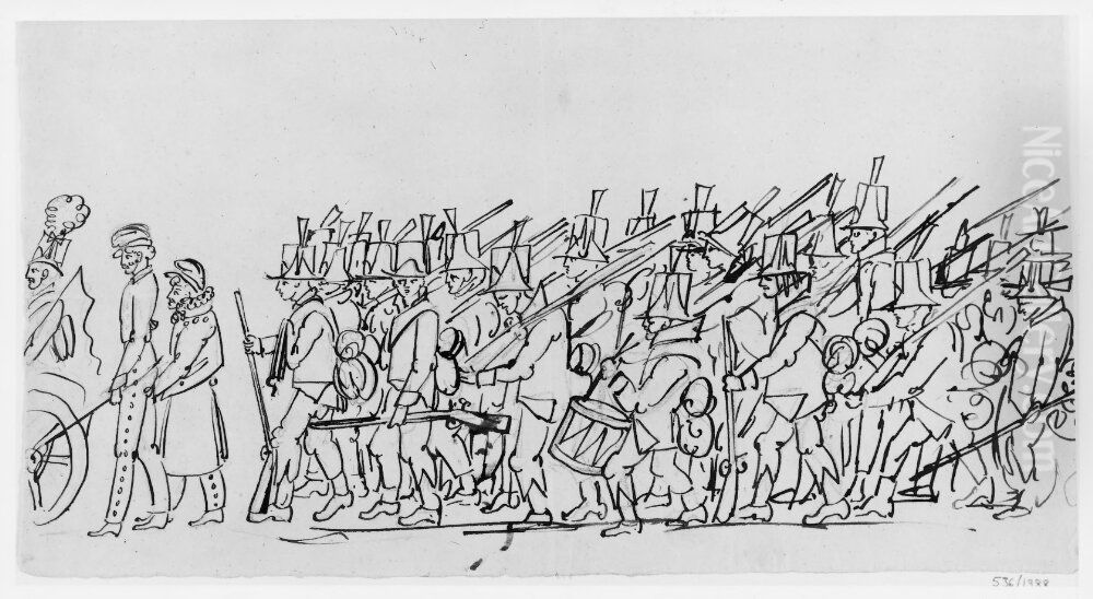 Marscherande trupp i Finland under 1808 ars krig Oil Painting by Per Otto Adelborg