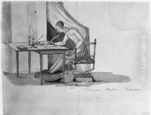 The king writing while bathing his feet