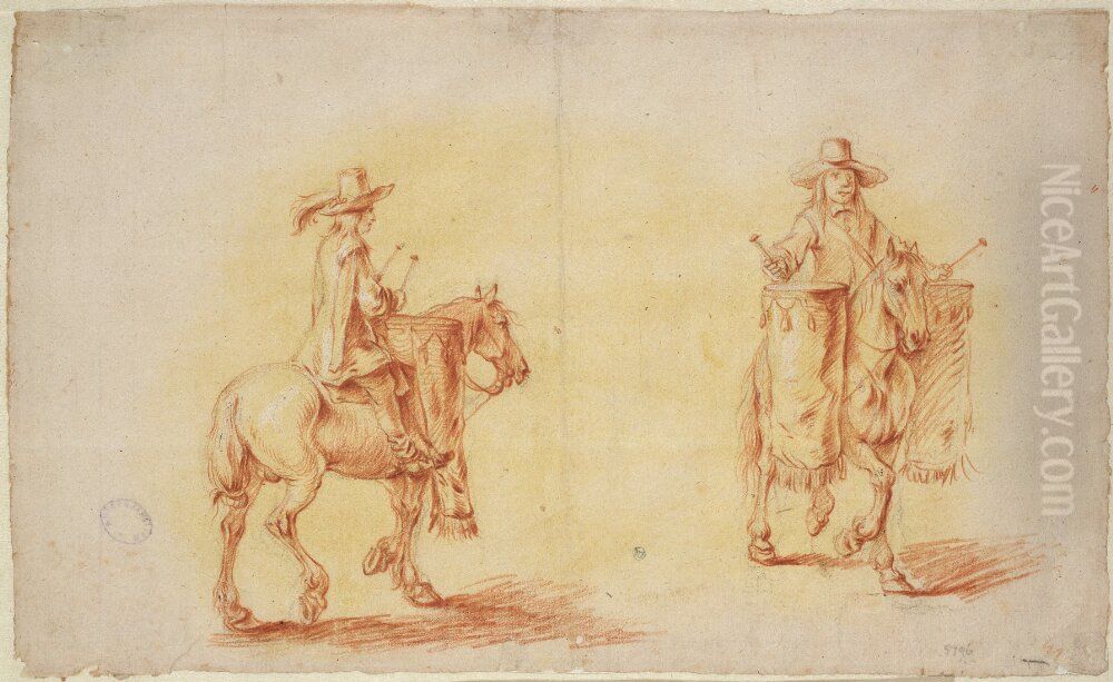 Mounted Drummer Oil Painting by Johann Philipp Lemke