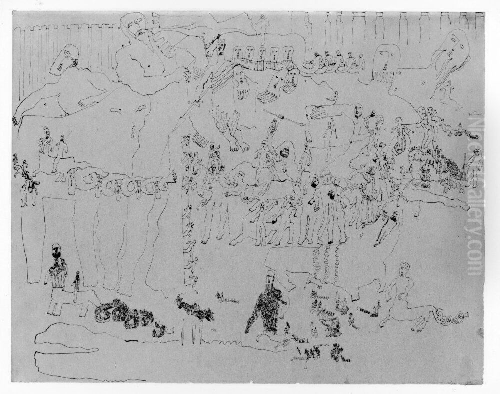 Stora och sma figurer Oil Painting by Carl Fredrik Hill