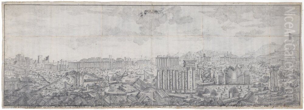 Panorama over de antika ruinfalten i Palmyra Oil Painting by Cornelius Loos