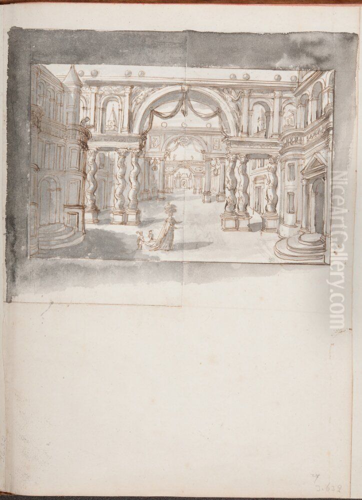 Theatre Set, Square Decorated for a Festival Oil Painting by Pierre Paul Sevin