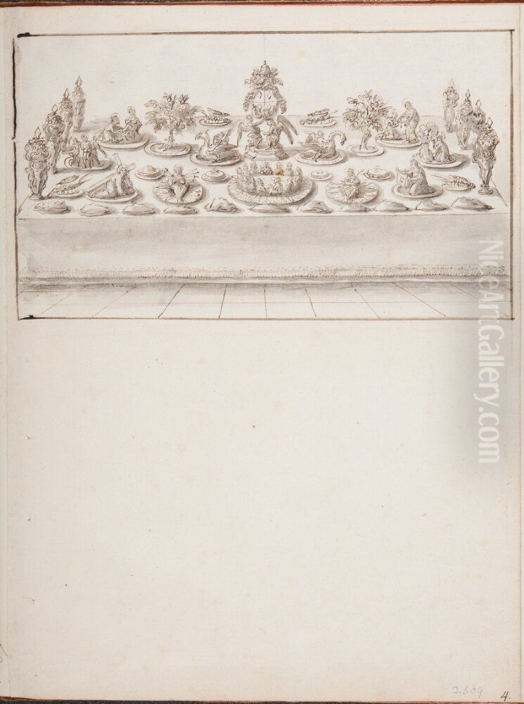 Banquet Table with Trionfi, Arranged for the Pope for Maundy Thursday 1668 Oil Painting by Pierre Paul Sevin