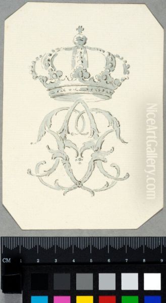 Ex-libris for Adolph Frederick, Mirror Monogram beneath a Crown Oil Painting by Carl Harleman
