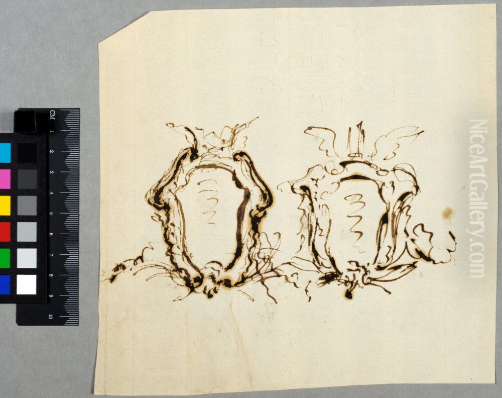 Two Drafts for Cartouches Oil Painting by Carl Harleman