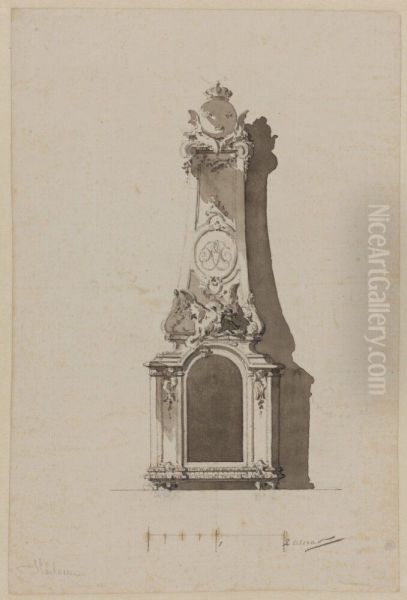 Draft for a Tiled Stove Oil Painting by Carl Harleman