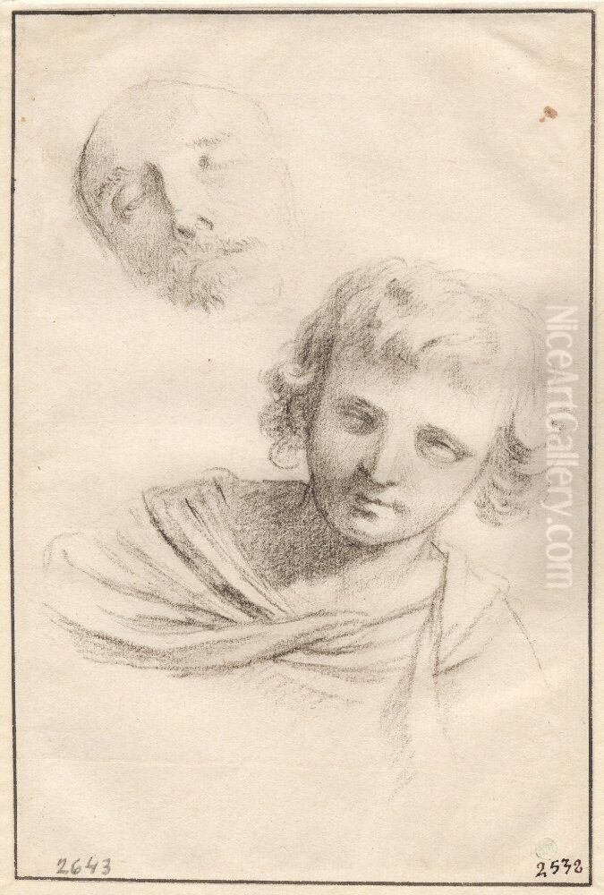 Death-Mask of Richelieu. Bust of a Boy with Long Hair Oil Painting by Claude Mellan