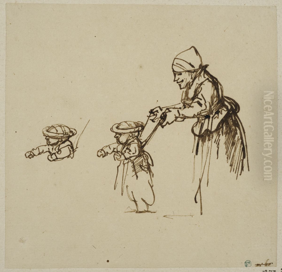 Gumma lar ett barn att ga Oil Painting by Rembrandt
