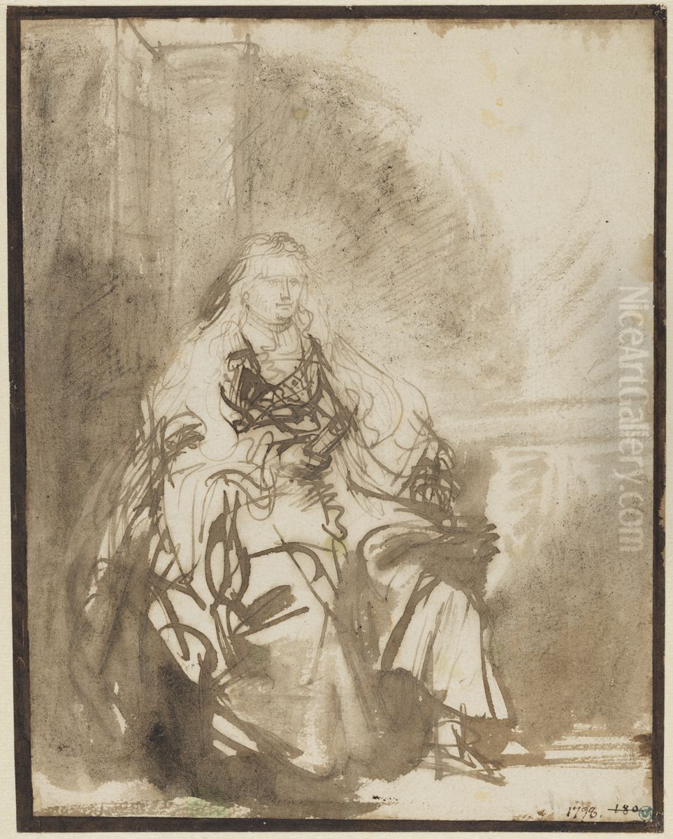 Ester, forstudie for etsningen 'Den stora judebruden' (1635) Oil Painting by Rembrandt
