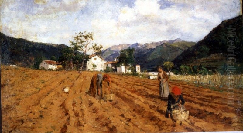 Raccolta delle patate Oil Painting by Luigi Nono