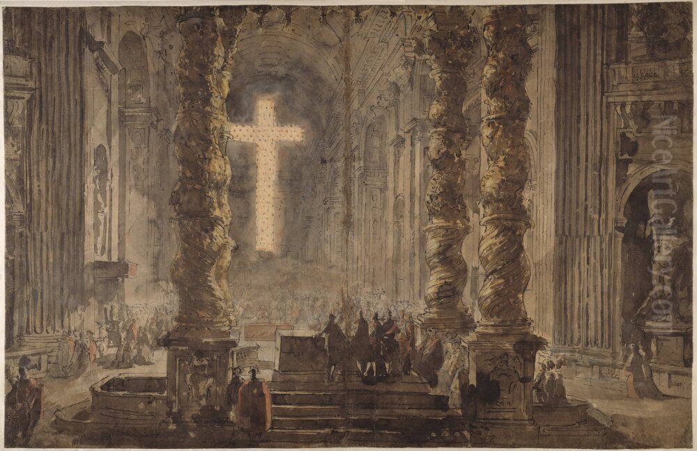 Gustav III attending Easter Mass in St Peters Cathedral Oil Painting by Louis Jean Desprez