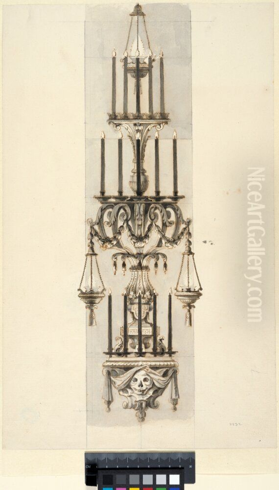 Proposed candle-holders for the funeral of Queen Ulrika Eleonora the Elder in 1693 Oil Painting by Nicodemus Tessin the Younger