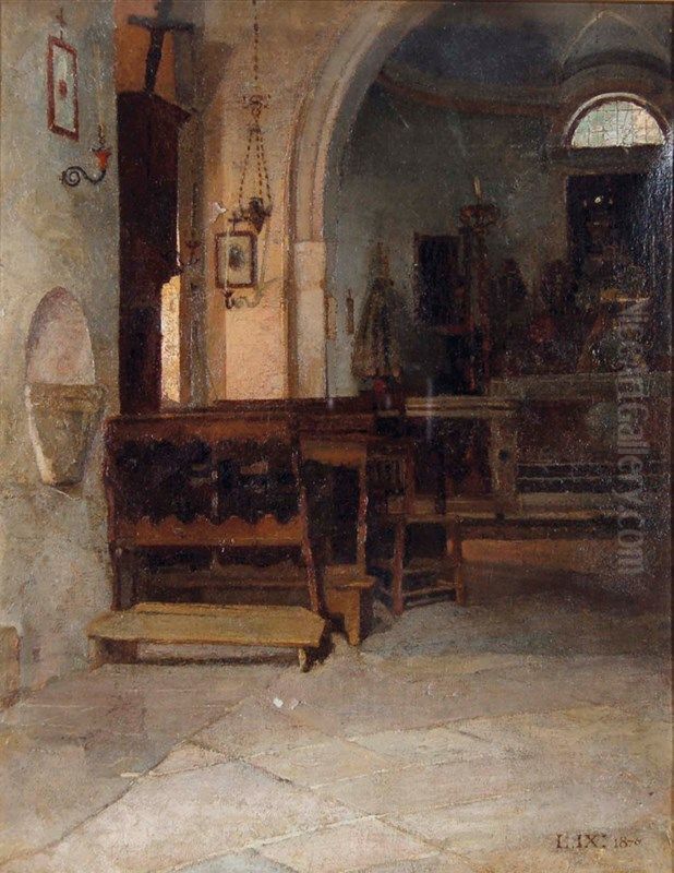 The Church of San Rocco at Polcenigo, in Friuli-Venezia Giulia, Italy Oil Painting by Luigi Nono