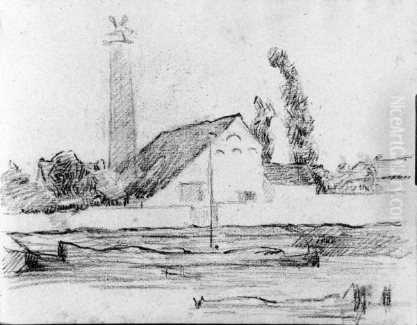 Bondgard. Blad 28 verso i skissbok om 36 blad Oil Painting by Paul Gauguin