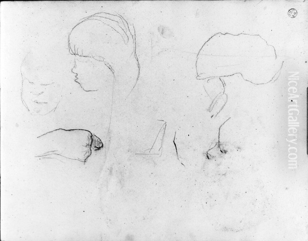 Ansiktsstudier. Blad 19 verso i skissbok om 36 blad Oil Painting by Paul Gauguin Ansiktsstudier. Blad 19 verso i skissbok om 36 blad Oil Painting by Paul Gauguin