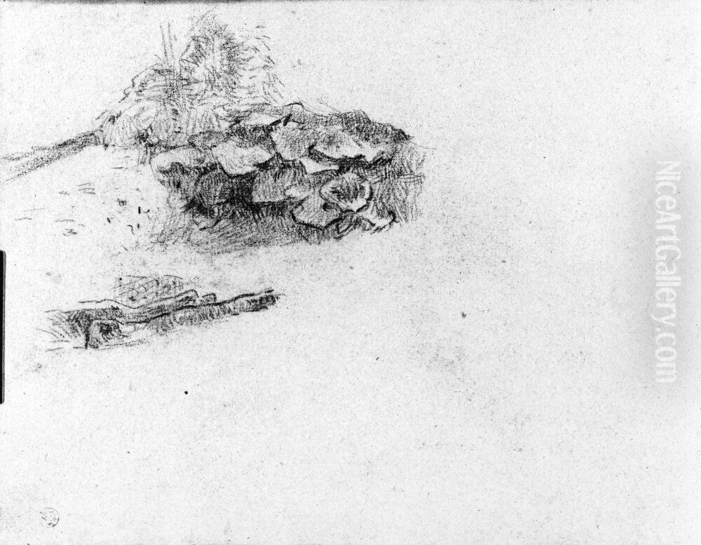 Vagkantsstudie. Blad 13 verso i skissbok om 36 blad Oil Painting by Paul Gauguin