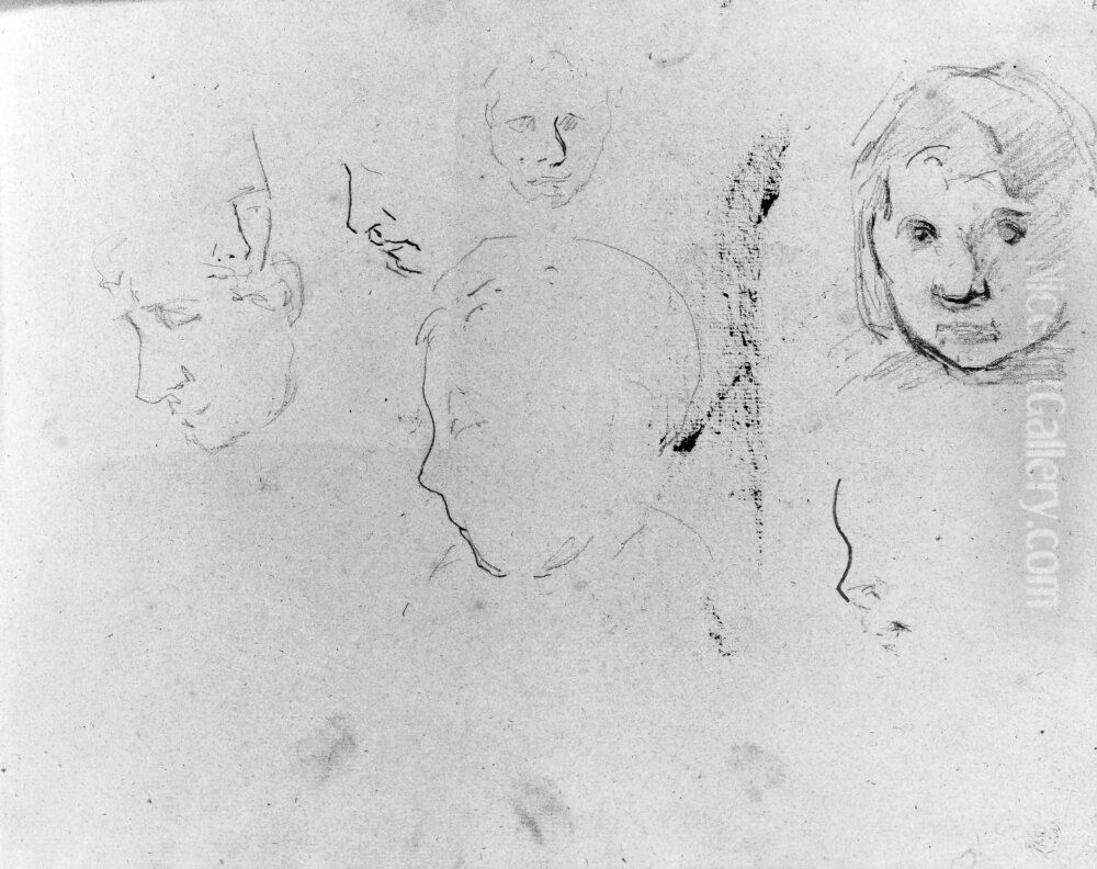 Ansiktsstudier, Aline. Blad 6 recto i skissbok om 36 blad Oil Painting by Paul Gauguin Ansiktsstudier, Aline. Blad 6 recto i skissbok om 36 blad Oil Painting by Paul Gauguin