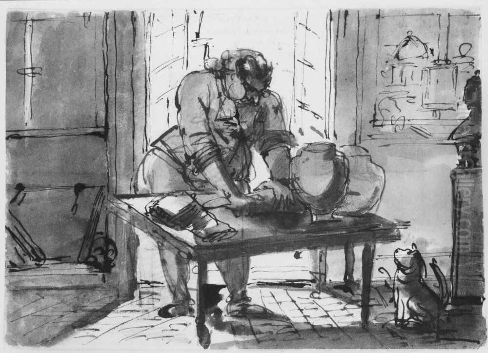 Sergel saltar in oxtungor i Rom Oil Painting by Johan Tobias Sergel