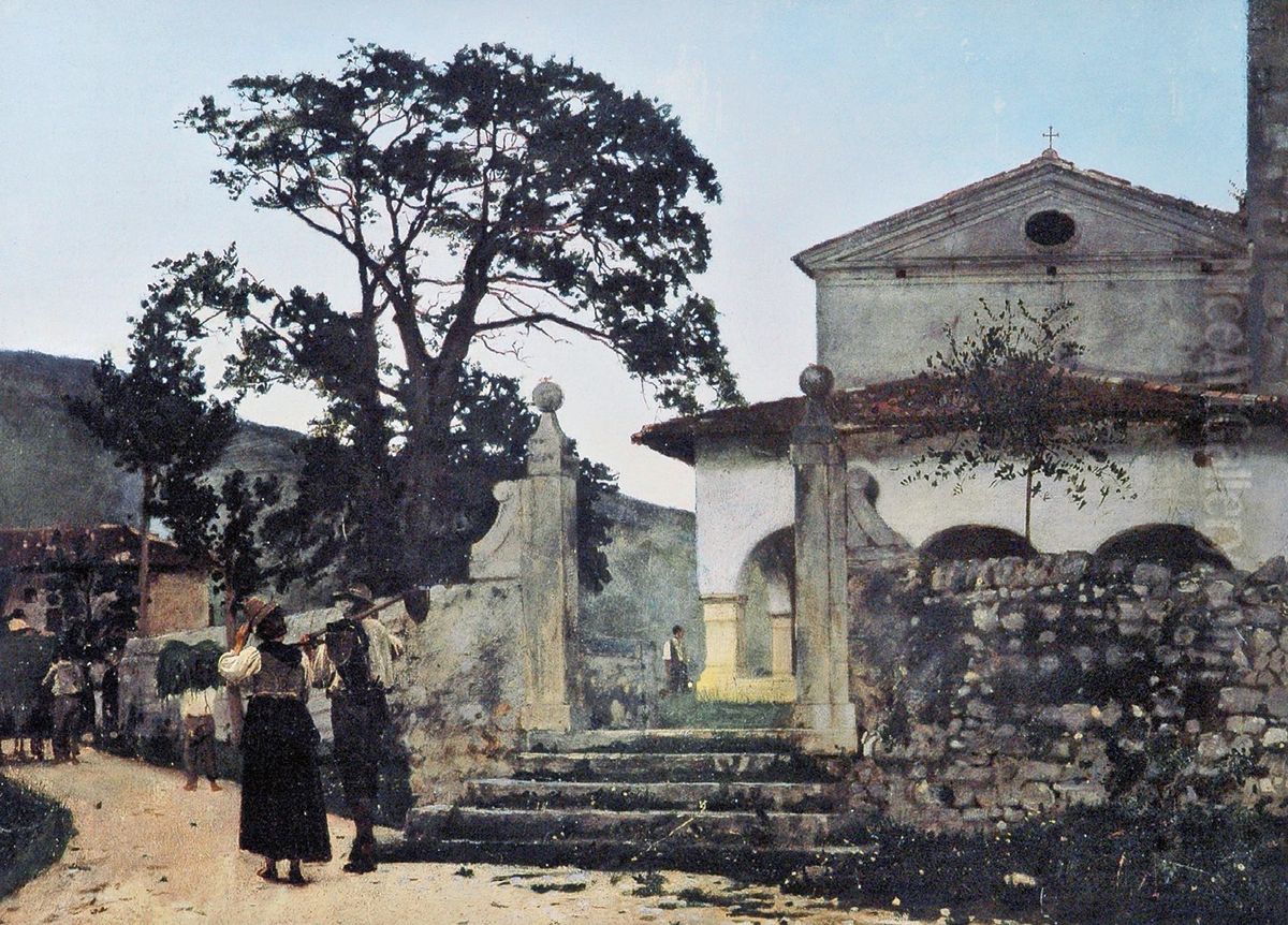 Towards evening at Coltura, hamlet of Polcenigo, in Friuli-Venezia Giulia, Italy Oil Painting by Luigi Nono