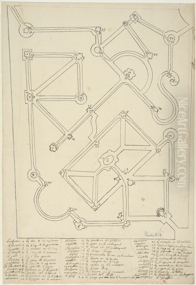 Plan av Labyrinten i Versailles Oil Painting by Nicodemus Tessin the Younger