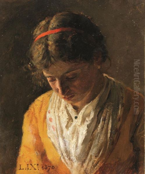 Portrait of a young woman Oil Painting by Luigi Nono