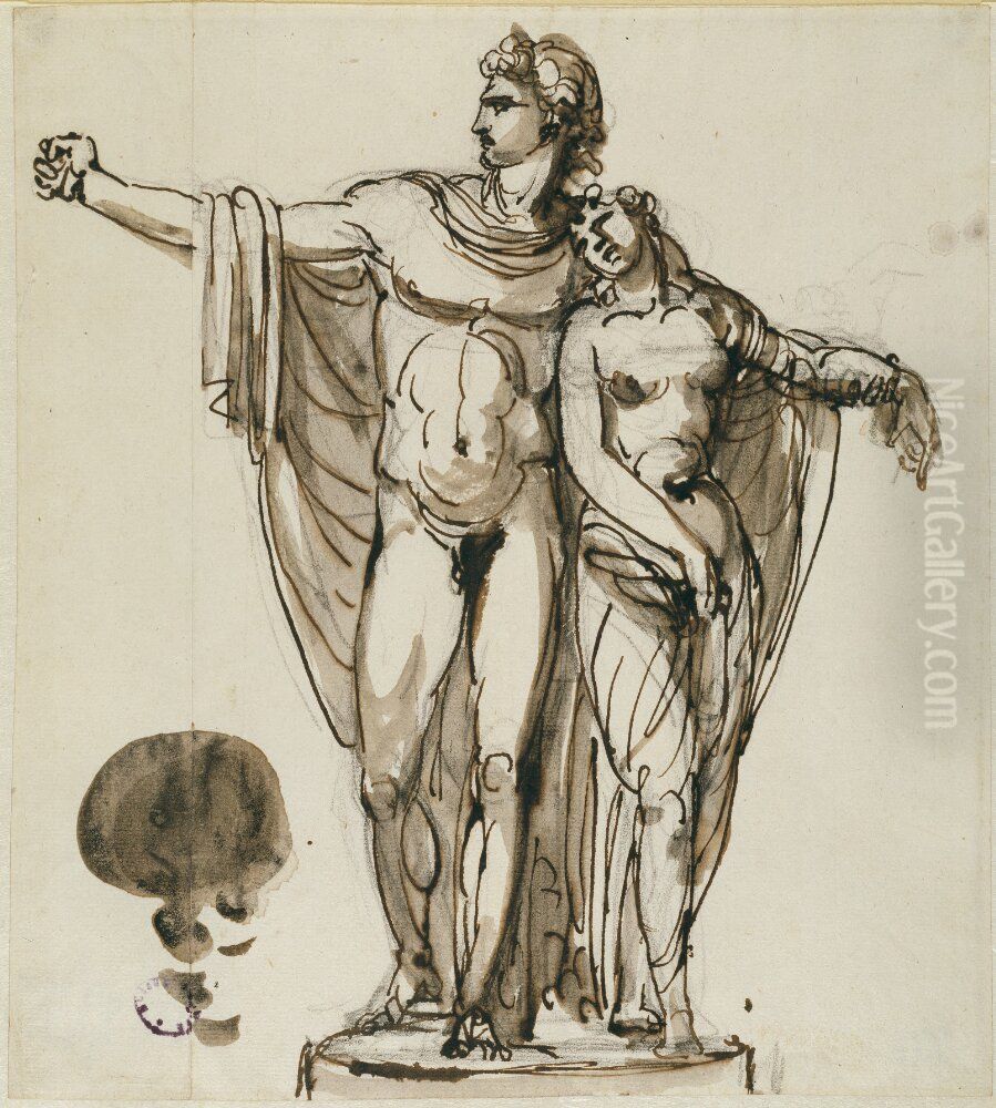 Mars and Venus, I, sketch Oil Painting by Johan Tobias Sergel