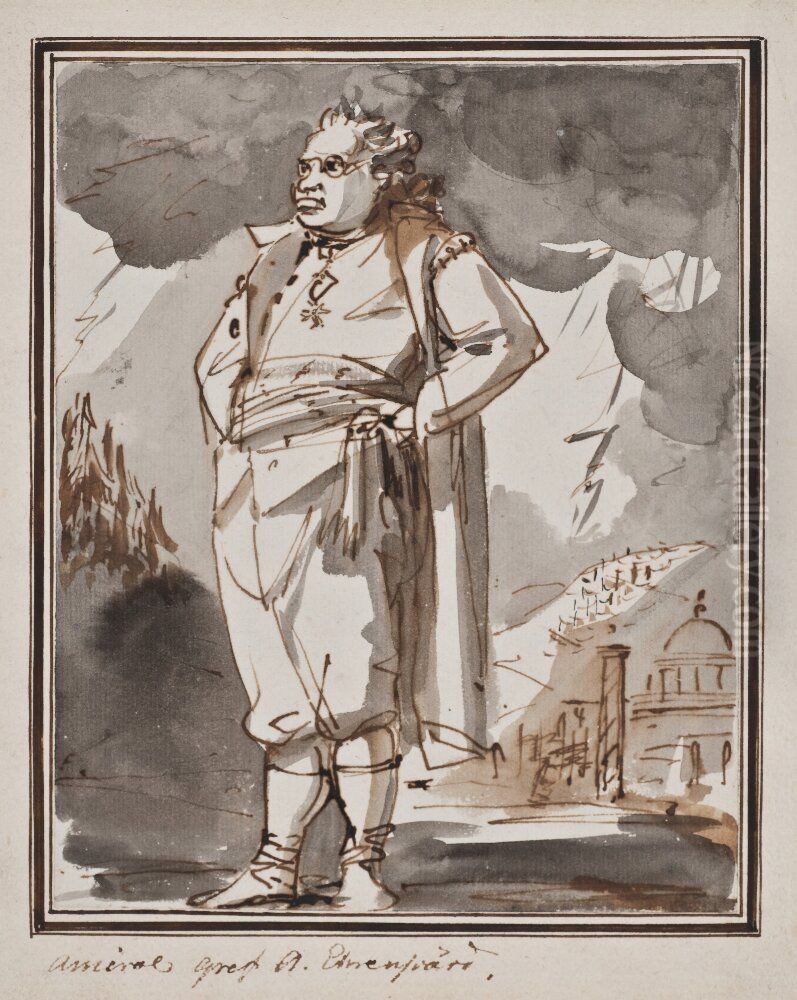 Carl August Ehrensvard i helfigur Oil Painting by Johan Tobias Sergel