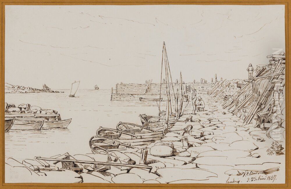 The Jetty in Sandvig's port, Bornholm (recto) Oil Painting by Frederik Christian Lund