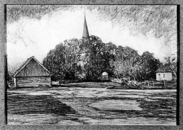 Vasterplana kyrka, Kinnekulle Oil Painting by Karl Nordstrom