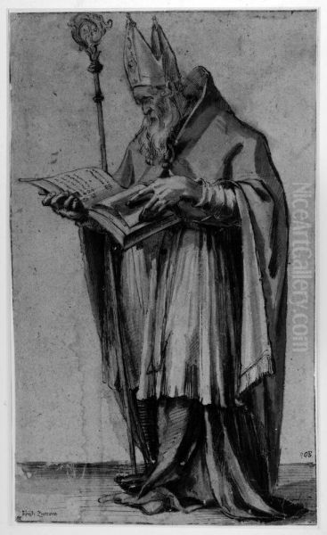 St Augustinus laser i en bok Oil Painting by Federico Zuccari
