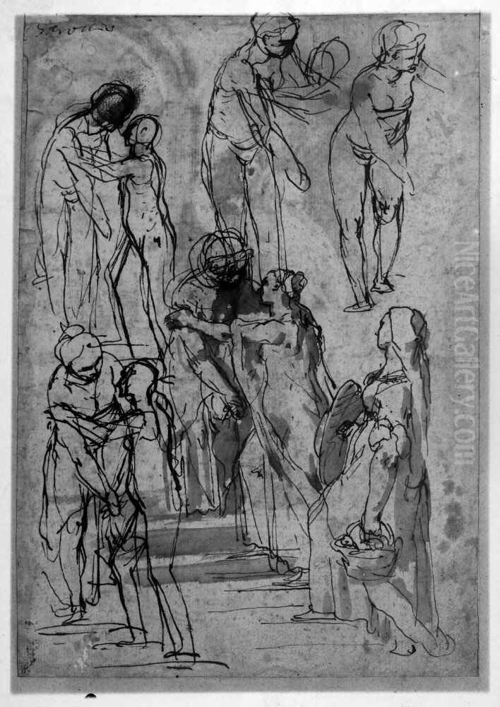 Diverse nakna figurer (croquier) Oil Painting by Federico Barocci